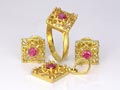 "Ruby Ring (size 6), Earrings, Pendant set", Burma