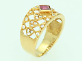 Ruby & Diamond Ring 18K Yellow Gold Size 6.50