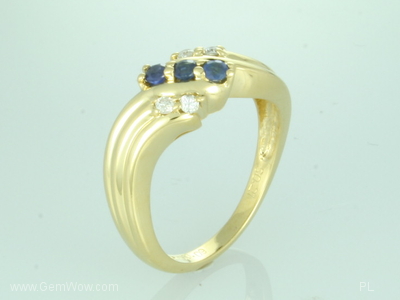 18k Yellow Gold Sapphire and Diamond  ring, size 6, Corundum, 4.16 g, 0 x 0 x 0 x mm