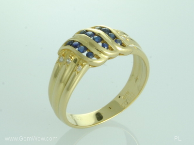 Sapphire and Diamond  ring,18k Yellow Go size 5.5, Beryl, 3.52 g, 0 x 0 x 0 x mm