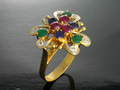 18 K white gold ruby sapphire and emerald with diamond earrings