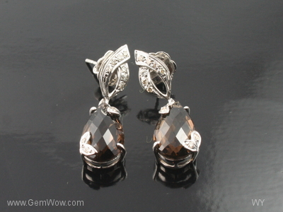 Smoky Quartz &amp; Diamond Earring with 18 K White Gold, , 7.43 g, 0 x 0 x 0 x 